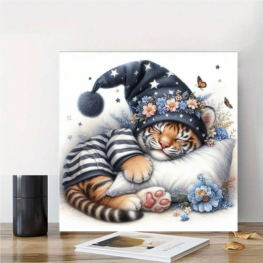 DIY 5D Sleeping Tiger Diamond Painting Kit, Full Round Diamond Painting, Home Decor Handmade Gift - View 1