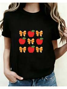 Camiseta de manga corta para mujer, con un patrón degradado sutil, hecha de tela suave y ligera, perfecta para uso casual al aire libre y comodidad diaria, con estampado de la letra 01 y diseño de hombros caídos. Camiseta de manga corta cómoda y versátil. - Negro - Ver 1