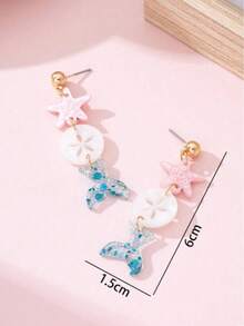 1 Pair Summer Beach Vacation Shiny Starfish, Shell, Fish Tail Design Fashion Jewelry Earrings, Perfect Gift For Kids Party And Holiday - Multicolor - View 4