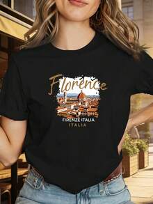 Camiseta unisex de manga corta, conDiseñoFlorescoCatedralCatedralYItalianoPuntos de interésPaisaje urbanoCómodoInformalCortoMangaTripulaciónCuelloCamisetaparaInformalVestimenta&EleganteCombinación de camisetashombre, , , Dazymujer,romwehombres, bohochic,maestrasregalos,camisetaparaconjuntos de mujercon curvasparamu,y2k, - Negro - Ver 1