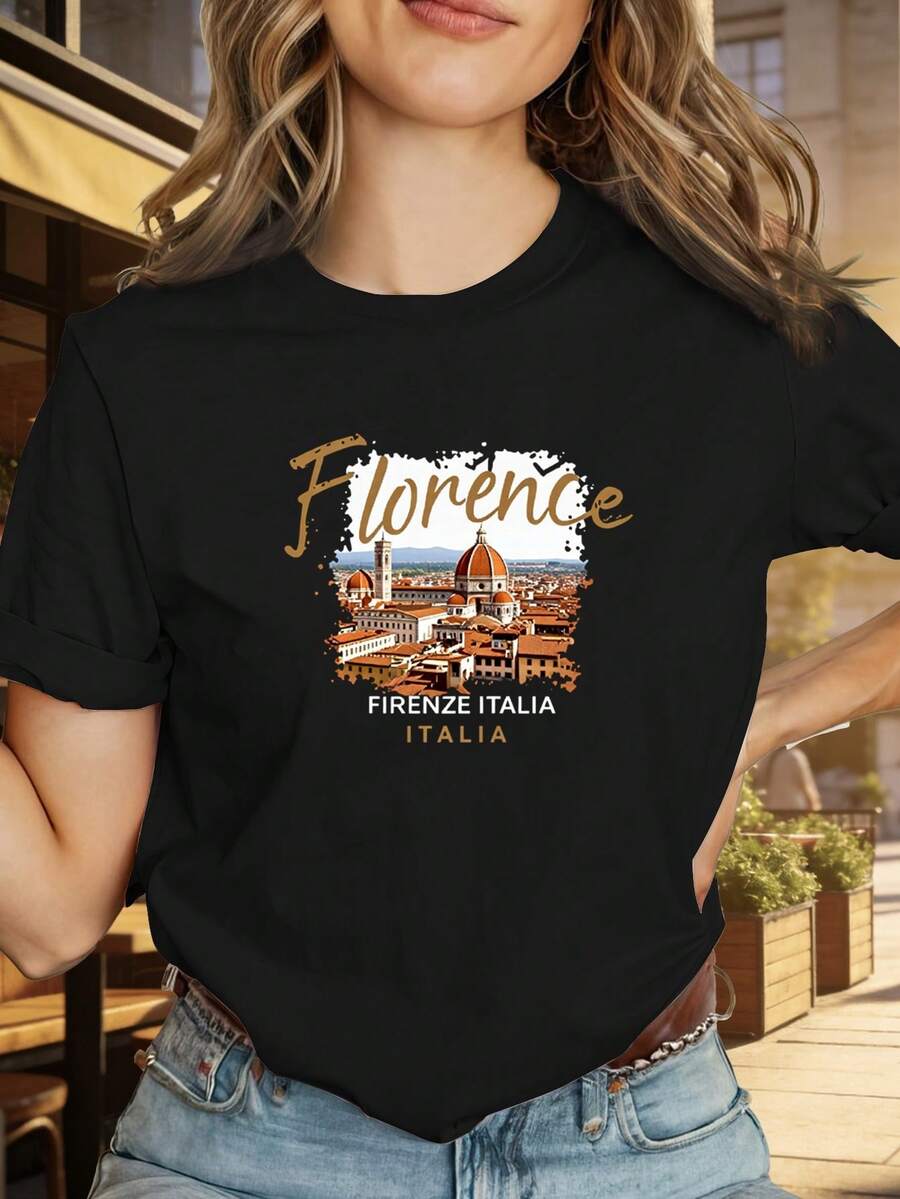 Camiseta unisex de manga corta, conDiseñoFlorescoCatedralCatedralYItalianoPuntos de interésPaisaje urbanoCómodoInformalCortoMangaTripulaciónCuelloCamisetaparaInformalVestimenta&EleganteCombinación de camisetashombre, , , Dazymujer,romwehombres, bohochic,maestrasregalos,camisetaparaconjuntos de mujercon curvasparamu,y2k, - Negro - Ver 1
