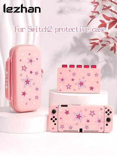 1pc Pink Star Pattern Protective Case/Cover, Compatible With Switch2 (2025), Switch NS, Switch OLED, Switch Lite, Accessories For Switch 2nd Gen/Switch, Full Set Including Storage Bag & Game Card Case, Best Gift For Switch Players