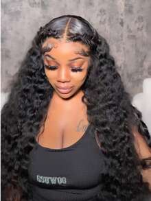 Uveous 42inch 250% Density 13x6 Deep Wave Lace Front Wigs Human Hair HD Full Lace Frontal Wigs Pre Plucked Bleached Knots Deep Curly Human Hair Wig Natural Color Wear And Go Glueless Lace Frontal Wigs With Baby Hair Pre Plucked Hairline Natural Color - Natural Black - 查看 5