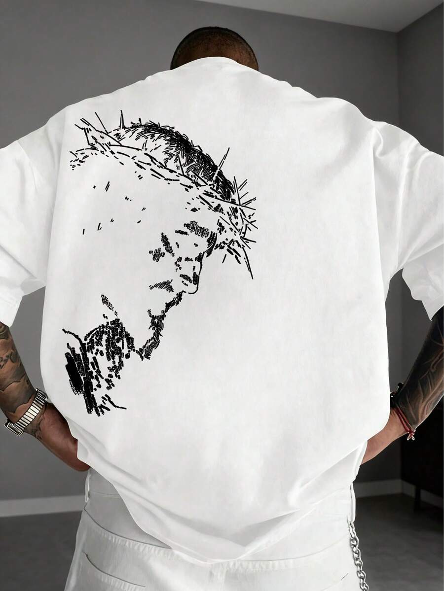 Plus Size Men's Personalized Portrait Print Short Sleeve T-Shirt, Comfortable & Breathable, Summer Wear