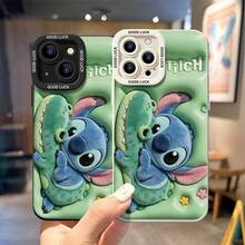 Disney Lilo & Stitch Stitch Hugging Dino Phone Case, This Protective Phone Case Features Adorable Stitch Cuddling A Fluffy Green Dinosaur Plush Toy, With "Lilo & Stitch" Lettering And Tiny Floral‑Heart Accents On A Light Green Background. Built With Flexible Durable TPU Material, It Shields Against Daily Scratches, Bumps And Minor Impacts. Compatible With IPhone 17, 16, 15, 14, 13, 12, 11 Pro Series And Galaxy S22, S23, S24, S25 Models. A Cute Playful Option For Disney Plush‑Themed Fans. - trắng - Xem 4
