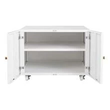 Archivador metálico con ruedas para impresora y documentos - Armario bajo escritorio con puerta y estante ajustable - Soporte resistente para oficina en casa o sala - Blanco - Ver 2