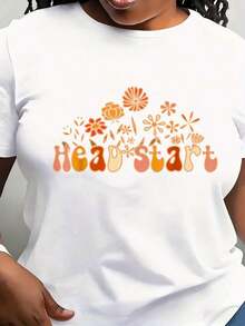 Camiseta Moderna y Minimalista para Mujer con Letras Coloridas y Estampado Floral - Top Corto Casual para Vestimenta Informal, Fiestas de Verano, Todas las Temporadas - Versátil, Envío Local, Ropa de Fiesta, Estilo Casual de Fin de Semana - Blanco - Ver 1