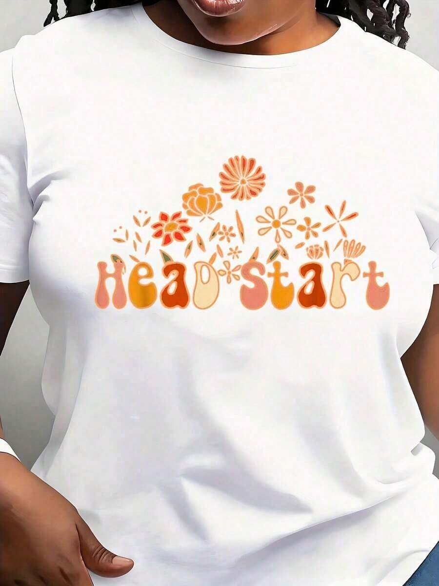 Camiseta Moderna y Minimalista para Mujer con Letras Coloridas y Estampado Floral - Top Corto Casual para Vestimenta Informal, Fiestas de Verano, Todas las Temporadas - Versátil, Envío Local, Ropa de Fiesta, Estilo Casual de Fin de Semana - Blanco - Ver 1