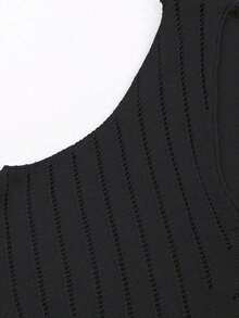 Blusa sin mangas de punto de unicolor con diseño calado para mujer - Negro - Ver 4