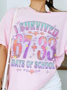 Sudadera Superviví 67+33 Días de Escuela, Camiseta Superviví Días, Camiseta de Moda 67, Camiseta Divertida Días de Escuela - Rosa - Ver 6