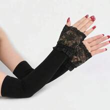 2pcs Lace Splice Ice Silk Arm Sleeves, Outdoor Driving UV Protection High Elasticity Arm Warmers, Suitable For Spring, Summer And Autumn,Gloves,Party - Multicolor - View 6