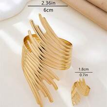Set de 2 piezas de brazalete y anillo de alta gama personalizado, versátil y exquisito con diseño exagerado, adecuado para el uso diario de las mujeres - Amarillo Oro - Ver 4