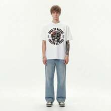 Boy Camiseta De Manga Corta Con Estampado De Calaveras Estilo Americano Para Hombre Y Mujer, De AlgodóN Puro, Resistente, Informal, De Corte Holgado, Para Parejas. - Blanco - Ver 4