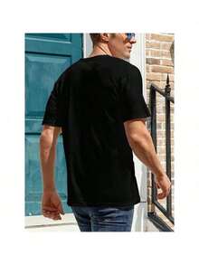 1 Calm Cat Print T-Shirt, High Quality Printed Cotton T-Shirt, Retro Style, Men's T-Shirt, Summer T-Shirt, Beach Essential, Holiday Gift, Perfect Unisex Gift, Soft, Breathable, Comfortable Fabric, Casual And Fashionable Short Sleeve T-Shirt, Perfect For All Seasons. - 黑色 8 - 查看 2