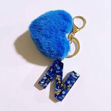 1 pieza Llavero con corazón de letra de resina beige y borla para mujer, accesorio creativo de estilo lindo como regalo para amigos - Azul real 2 - Ver 21