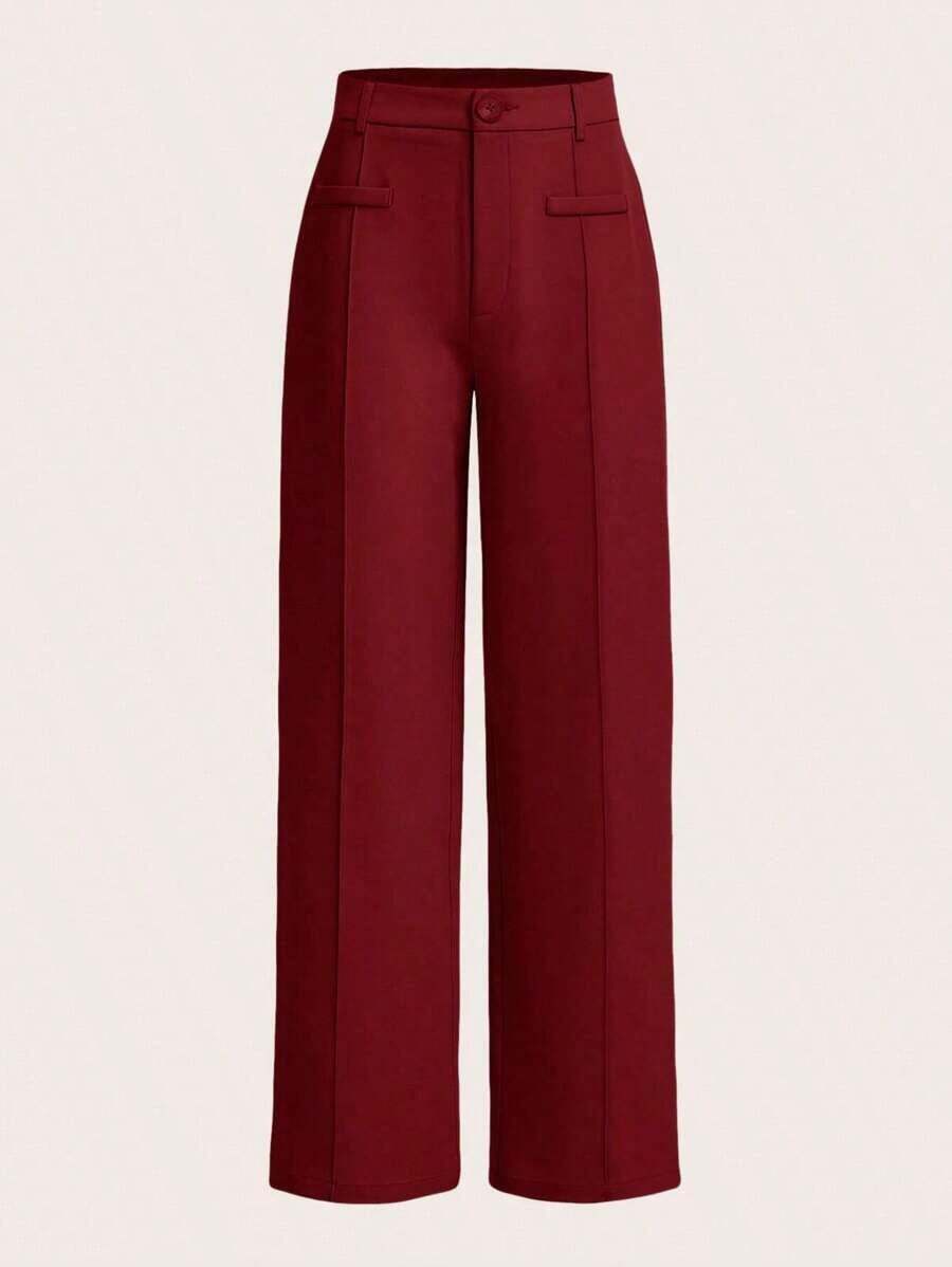 Pantalones Rectos De Verano Con Cintura Alta De Color Azul Claro - Burdeos - Ver 1