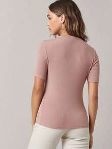 BASICS Top tejido de canalé de cuello alto - Rosa vieja - Ver 3