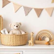 Montessori Fabric Bunting Garland, Double-Sided, Handmade Children's Decoration - Checkered, Khaki and Beige - View 1
