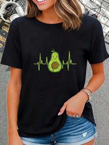 Camiseta Oversize de Manga Corta con Diseño de Semilla de Aguacate y Corazón de Amante de Aguacate, Estilo Keto, 100% Algodón - Negro - Ver 5