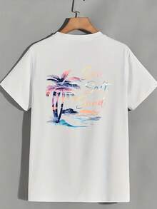 Camiseta de manga corta de 180 g para mujer con estampado de sol, sal marina, playa y palmeras - Camiseta de verano para vacaciones en la playa, informal, holgada, con cuello redondo, regalo perfecto para el Día de la Madre, reuniones familiares y actividades de building de la empresa - Camiseta unisex de algodón holgada de manga corta y cuello redondo, estilo vintage urbano. - Blanco - Ver 2