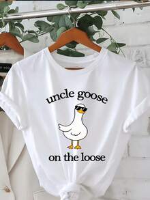 Camiseta Casual de Manga Corta con Cuello Redondo para Mujer, Estampado Cool Uncle Club, Perfecta para Primavera y Verano, Adecuada para primavera, verano y otoño. - Blanco - Ver 2