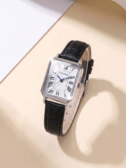 GoGoEy 1 pieza Reloj de mujer minimalista con esfera rectangular de números romanos, correa de bambú, adecuado para uso diario, regalo de cumpleaños, aniversario, promoción de fin de año, Día del Soltero, Halloween y otros regalos festivos