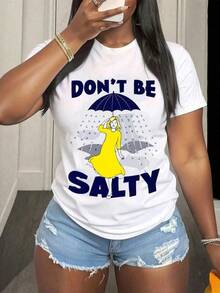 Camiseta Estilo Urbano para Mujer con Divertido Estampado "Don't Be Salty" - Camiseta de Algodón Suave y Transpirable para Uso Diario y Fiestas - Corte Holgado, Tallas Grandes Disponibles, Prenda Casual Esencial (Elija una talla más pequeña para un ajuste más ceñido), Ropa con Humor, Ilustración Divertida. ,Camiseta informal negra de cuello redondo para hombre, camisas para niños, ropa para niñas, conjuntos de chicas de televisión, conjuntos a juego para madre e hija, adecuados para regalos de San Valentín, unisex - Blanco - Ver 7