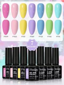 7 Jenis Model & Warna Gel Nail Polish Set, Beragam Gaya, Gel Tahan Lama & Dapat Dilepas dengan Sinar UV/LED, Efek Semi Permanen yang Dapat Dilepas dengan Perendaman, Alat Seni Kuku Populer untuk Wanita - 01 - View 8