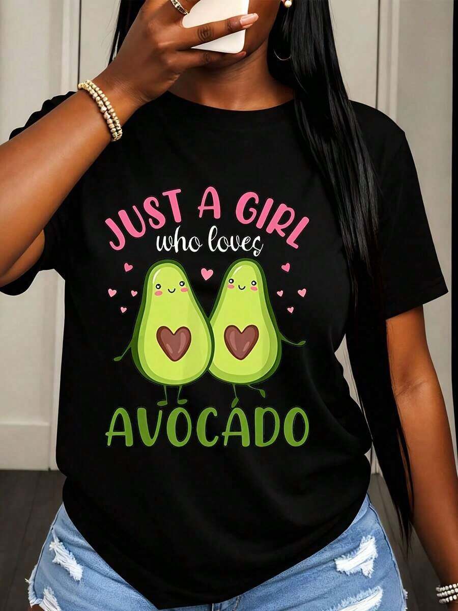 Women's T-Shirt "Only A Girl Who Loves Avocados" With Avocado Couple Design, Ideal For Casual Wear And Fun Outfits, Perfect For Everyday Wear And Gift Ideas - 黑色 - 查看 1
