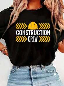 Comfortable100% cotton Camiseta con estampado de camión de construcción para fiesta de cumpleaños "Birthday Crew 1st", camiseta casual de manga corta con cuello redondo, cómoda, para primavera y verano, ropa de mujer. Camiseta de manga corta para mujer, estilo básico que combina con todo, para uso interior y exterior. - Negro - Ver 1