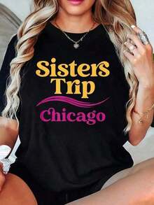 ComfortableCamisetas para Mujer para Viajes de Amigas y Escapadas de Vacaciones en ChicagoFashion All-match Women's Short Sleeve T-shirt, Basic Style for Inner & Outer Wear - Negro - Ver 8