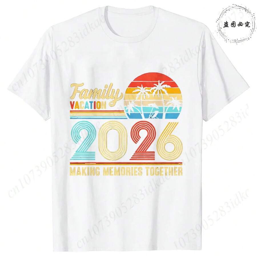 Camisetas Retro Vacaciones Familiares 2026: Tops con Gráficos Vintage de Palmas al Atardecer, Moda para Hombres y Mujeres, Creando Recuerdos Juntos, Camisetas de Vacaciones - Blanco - Ver 1