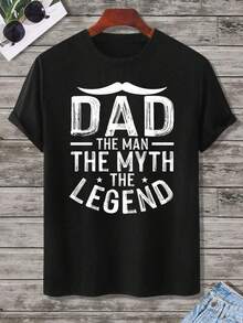 Camiseta 'Papá: El Hombre, El Mito, La Leyenda' para Hombre, Regalo para el Día del Padre, Camiseta de Algodón Negra con Diseño de Bigote - Negro - Ver 5