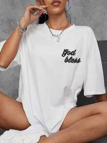 short-sleeveCamisetas bordadas personalizadas para mujeres - Agrega tu texto, elige la fuente y el color. Diseña tu propia camiseta bordada personalizada, perfecta como regalo para tu novia, una camisa de cita para parejas o para aniversarios, cumpleaños y fiestas. Camisetas personalizadas, blusas para mujeres, camisetas bordadas personalizadas, camisetas de manga corta para mujeres, blusas deportivas100% Cotton - Blanco - Ver 3