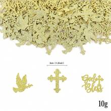 10g Shiny Gold God Bless Multicolor Confetti, Double-Sided Gold Cross Dove Paper Confetti, Tabletop Decor For Baptism, Church Service, Christian Birthday, Religious Party - Gold - View 6