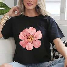 short-sleeveCamiseta vintage con flores, camiseta estética con flores, camisa de flores bohemia, regalo para ella, regalo para mujer, camiseta estética y bohemia con flores para mujer100% Cotton - Negro - Ver 6