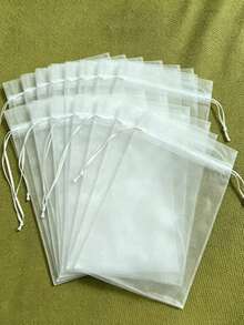 高級抽繩水果保護網袋 - 可重複使用透氣歐根紗網，適用於花園、果園（葡萄/草莓/檸檬），防鳥蟲，禮品包裝 - 白色 - 查看 11
