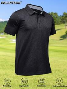 EKLENTSON Men's Casual Short-Sleeved Polo Shirt Quick-Drying Breathable Golf Shirt Sports Outdoor T Shirt - 黑色 - 查看 1
