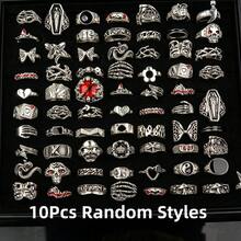 Bộ 10/20 chiếc nhẫn phong cách Punk Goth cổ điển, thiết kế bao gồm hình mắt to, móng vuốt, cú, rắn, ếch, cá sấu, lông vũ, hình trái tim. Thích hợp cho các bữa tiệc, quán bar, câu lạc bộ, người đi xe máy, phụ kiện thời trang hàng ngày và quà tặng. - Nhẫn hình đầu lâu phong cách retro punk với mắt nhỏ giọt. - Xem 7