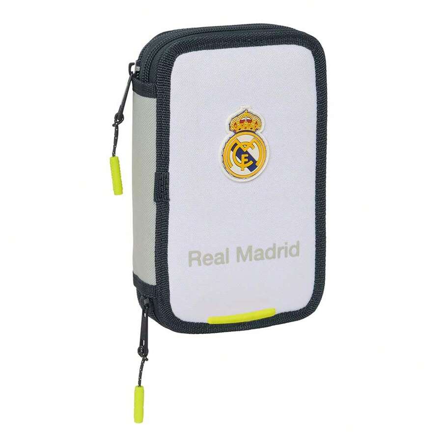 Real Madrid 皇家馬德里 26/27 裝備三層鉛筆盒,適合兒童與青少年,3 格拉鍊式設計附彈性束帶,可收納資料夾,返校季適用 - 白色 - 查看 1
