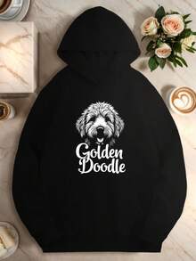 MSUGO Women's Hoodie With Portrait Script Golden Doodle - 黑色 - 查看 1