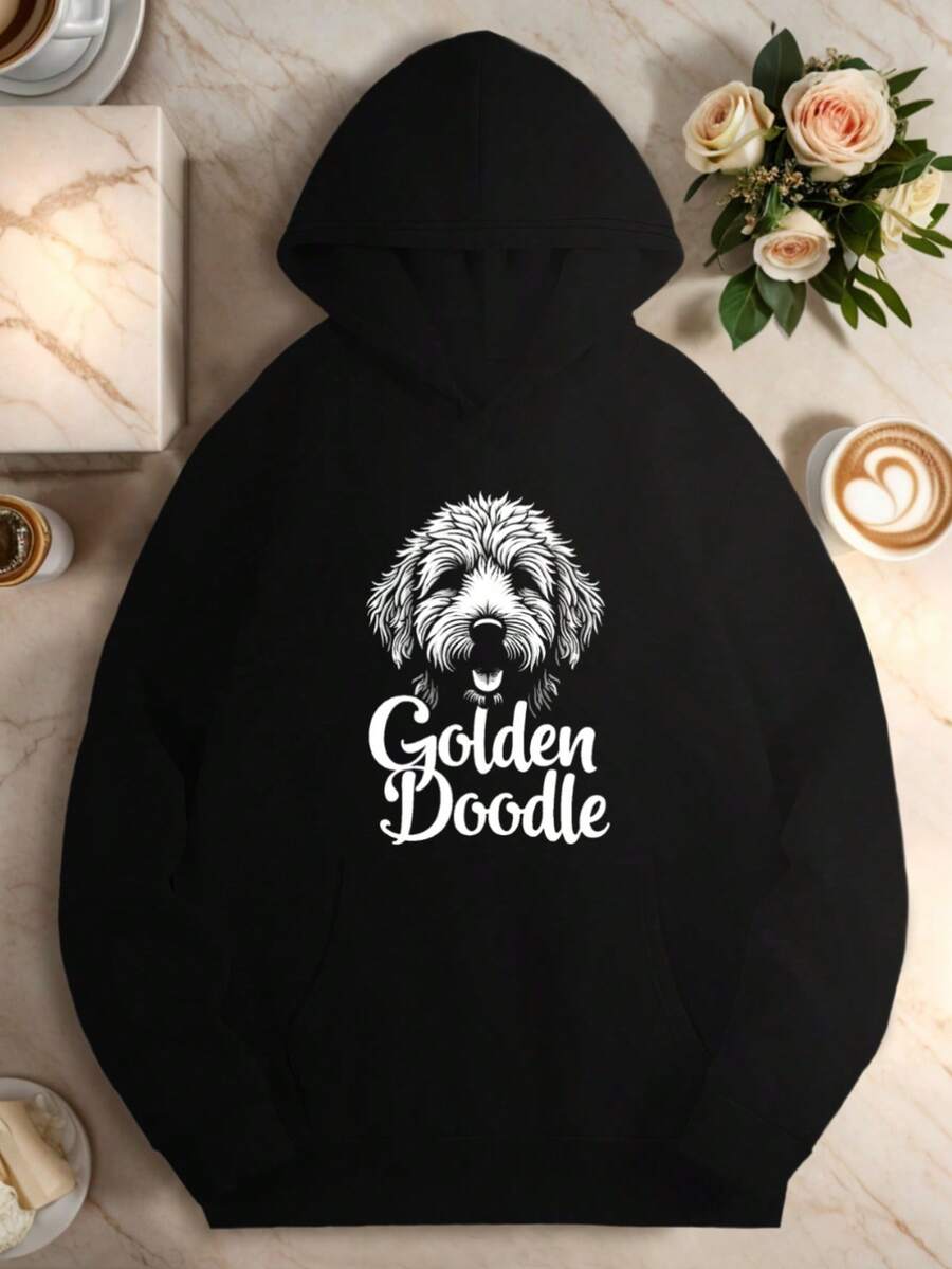 MSUGO Women's Hoodie With Portrait Script Golden Doodle - 黑色 - 查看 1