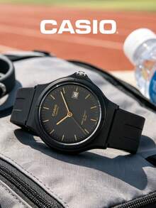 Casio 卡西欧女士石英表，黑色表盘，硅胶表带，防水，带日期显示，50米防水，实用百搭，适合日常/工作/休闲出行，是送给她的完美生日/周年纪念/节日礼物 MW-59-1E - 黑色 - 查看 5