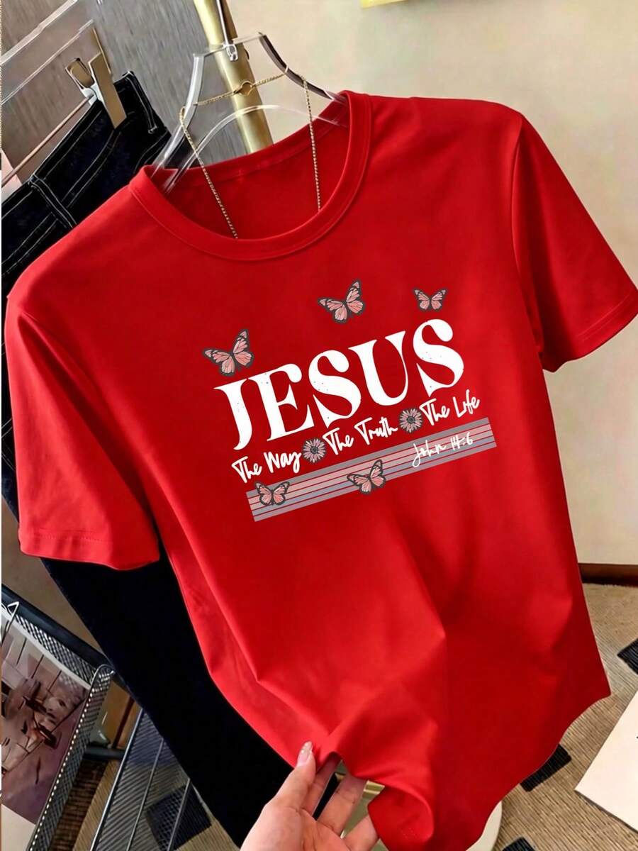 Women's 100% Pure Cotton T-Shirt, Bohemian Style, With Artistic Floral Print, Casual, Basic, Short Sleeve, Fashionable. Women's T-Shirt With Vintage Bohemian Pattern, 100% Cotton, Soft, Breathable, Round Neck, Short Sleeve, Urban Boho Style. - 紅色 - 查看 1