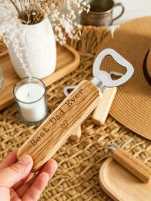 1pc "Best Dad" Pattern Wooden Handle Bottle Opener, Unique Beer Can Opener, Best Father Gift, Father's Day Gift, Dad Birthday Party Gift - Multicolor - View 1