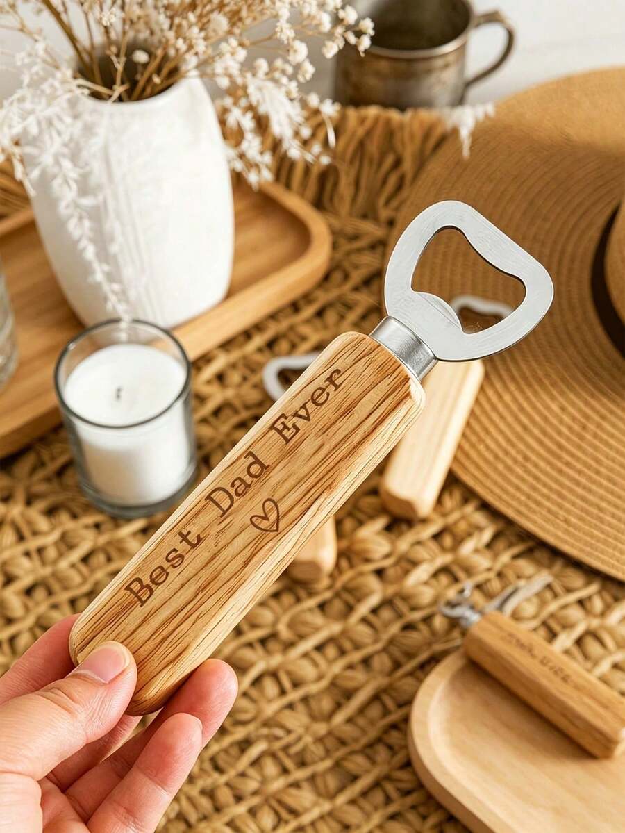 1pc "Best Dad" Pattern Wooden Handle Bottle Opener, Unique Beer Can Opener, Best Father Gift, Father's Day Gift, Dad Birthday Party Gift - Multicolor - View 1