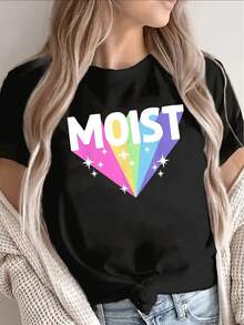 This Lightweight Short-Sleeved T-Shirt, Designed With A Colorful Rainbow Pattern, Is Perfect For Casual Outings, Wearing At Home, Dinners, Or Outdoor Activities, And Is Designed To Offer Comfort And Durability. - 黑色 - 查看 6