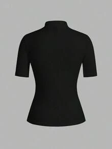 Set de 2 camisetas de manga larga y cuello alto ajustadas como capa base para mujer, adecuadas para la transición de otoño y para salir - Negro 2 - Ver 3