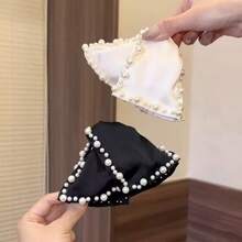 Kẹp tóc hình tam giác vỏ ngọc trai satin mới năm 2026, phụ kiện tóc kiểu Pháp thanh lịch. - Đen+Trắng - Xem 2