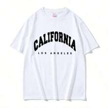 Women's Funny California Los Angeles Letter Print T-Shirt, Fashionable Round Neck Short Sleeve T-Shirt, Plus Size Casual Tee, Summer Clothes For Women, 100% Cotton - 白色 6 - 查看 5